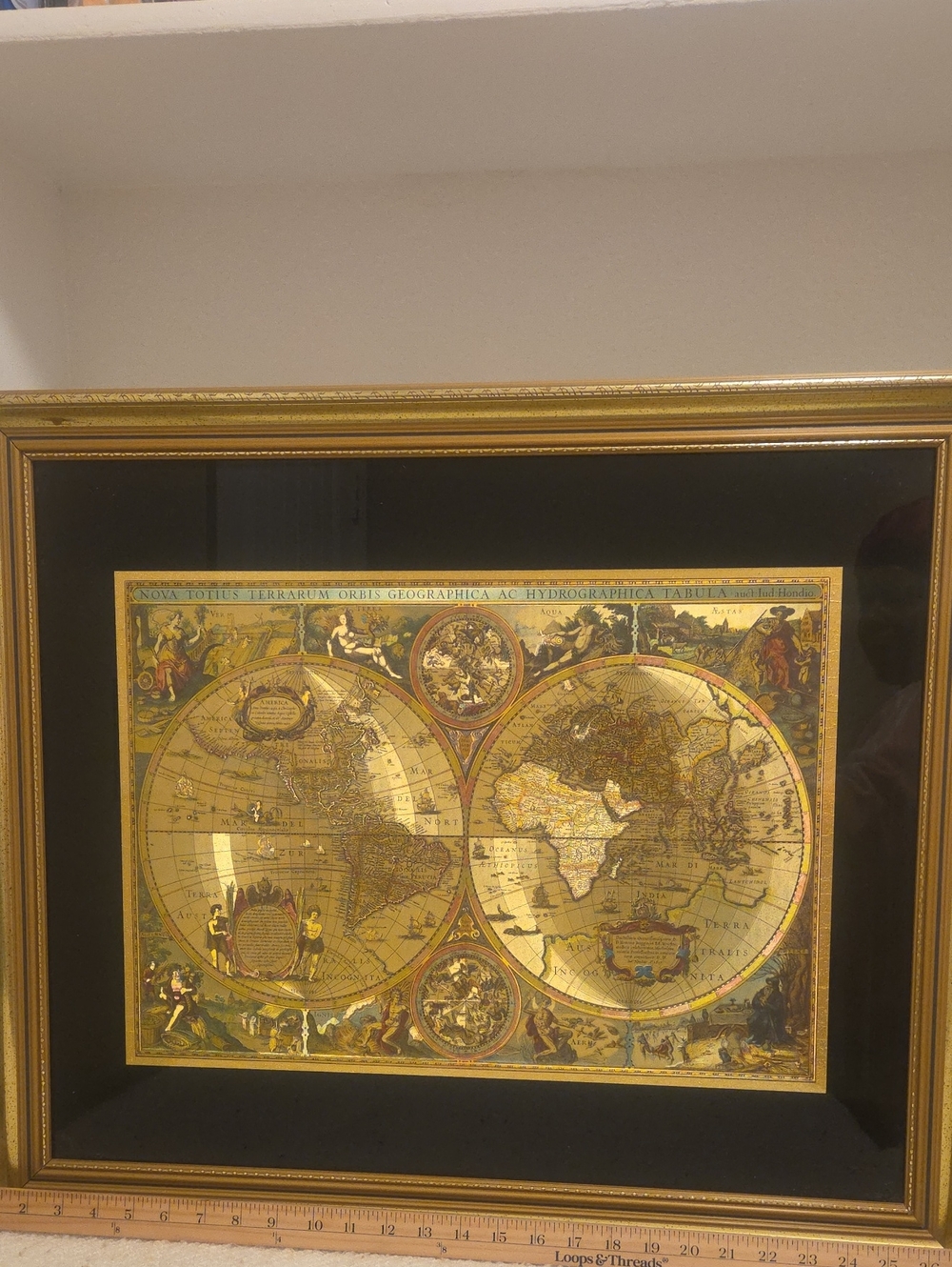 Framed Gold Antique-Style World Map Wall Art - Gold